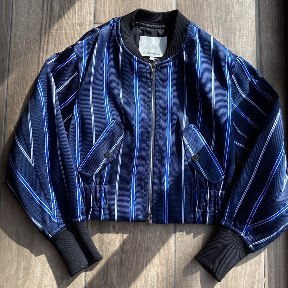Philip Lim Striped Zip Bomber Jacket